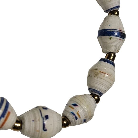 Recycled Handmade Paper Bead Stretch Bracelet Boho Sustainable Jewelry Women - Picture 2 of 3